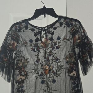 Dalia Collection Black Floral Embroidered Blouse